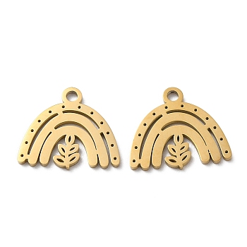 Ion Plating(IP) 304 Stainless Steel Charms, Manual Polishing, Rain & Leaf, Golden, 12.5x14x1mm, Hole: 1.6mm