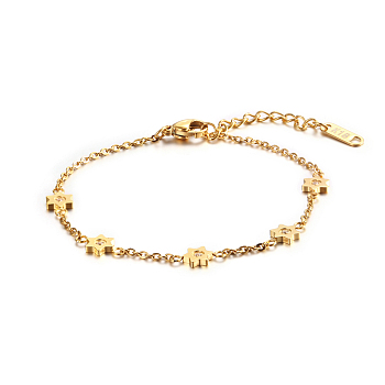Elegant Stainless Steel Star of David Link Bracelets, Rhinestone for Women's Daily Wear, Golden