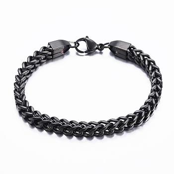 304 Stainless Steel Wheat Chain Bracelets, with Lobster Claw Clasps, Gunmetal, 8-1/4 inch(21cm), 6mm