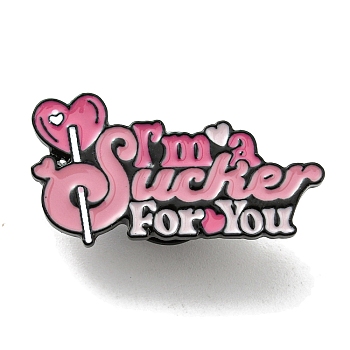 Valentine's Day Enamel Pins, Badge, Black Alloy Brooch for Backpack Clothes, Word, 16.5x31x1.5mm