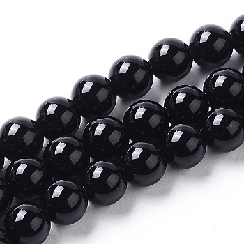 Natural Agate Beads Strands, Dyed, Round, Black, 6mm, Hole: 1.2mm, about 65pcs/strand, 15.16 inch(38.5cm)