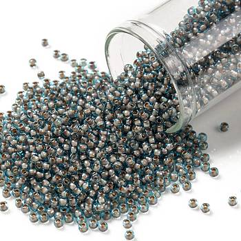 TOHO Round Seed Beads, Japanese Seed Beads, (1072) Cocoa Lined Aqua, 11/0, 2.2mm, Hole: 0.8mm, about 1110pcs/10g
