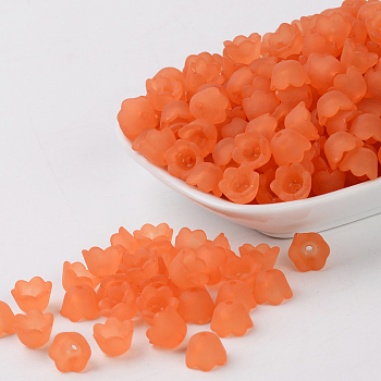 Transparent Acrylic Beads Caps, Tulip Flower, Lily of the Valley, Frosted, Orange, 10x6mm, Hole: 1.5mm