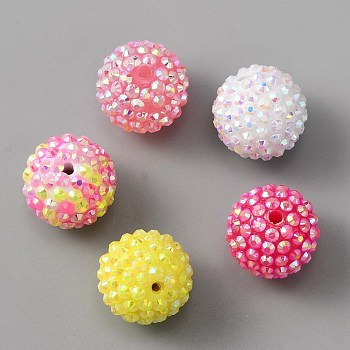 20Pcs Resin Rhinestone Beads, Round, Mixed Color, 18~20mm, Hole: 2.7mm