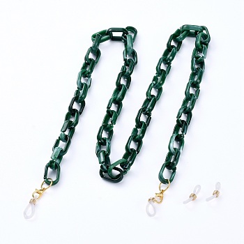 Eyeglasses Chains, Neck Strap for Eyeglasses, with Imitation Gemstone Style Acrylic Paperclip Chains, Alloy Lobster Claw Clasps and Rubber Loop Ends, Dark Green, 30.11 inch(76.5cm)