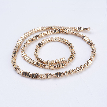 Electroplate Non-magnetic Synthetic Hematite Beads Strands, Rectangle, Light Gold Plated, 4x2x2mm, Hole: 1mm, about 207pcs/strand, 15.5 inch(39.5cm)