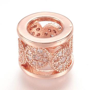 Brass Micro Pave Cubic Zirconia Beads, Real Rose Gold Plated, Column, Rose Gold, 10x8mm, Hole: 6mm