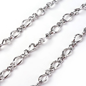 304 Stainless Steel Figaro Chains, Figure 8 Chain, with Spool, Unwelded, Stainless Steel Color, 12x5x1mm, about 32.8 Feet(10m)/roll