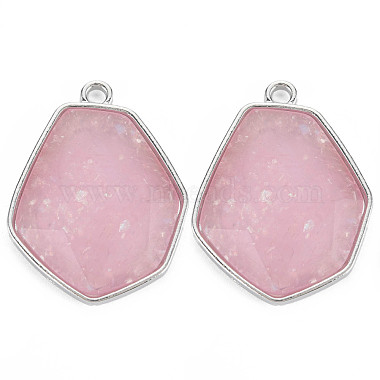 Platinum Pink Hexagon Alloy+Glass Pendants