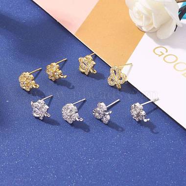 8 Pairs Brass Micro Pave Clear Cubic Zirconia Stud Earring Findings(KK-ZZ0001-08-RS)-6