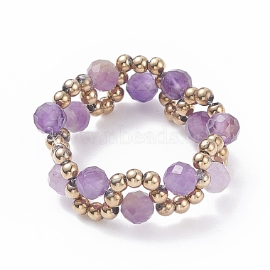 Natural Amethyst & Glass Seed Braided Bead Finger Ring(RJEW-JR00465-04)-4
