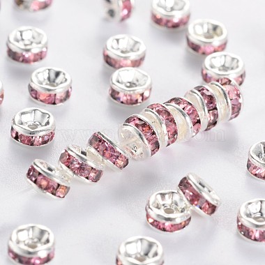 5mm Pink Rondelle Brass + Rhinestone Spacer Beads