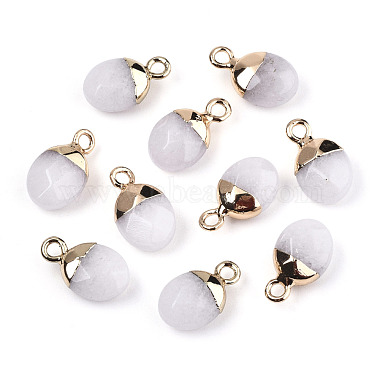 Light Gold Oval White Jade Charms