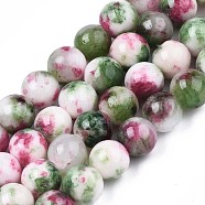 Natural Dyed White Jade Gemstone Bead Strands, Round, Camellia, 8mm, Hole: 1mm, about 50pcs/strand, 15.7 inch(G-R271-8mm-XP06)