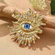 Alloy Rhinestone Open Cuff Rings, Plastic Evil Eye Statement Rings for Women, Golden, US Size 8 1/4(18.3mm)(RJEW-A057-03G)