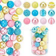 Elite 1 Set Resin Round Beads Set, Stripe Resin Beads & Resin Rhinestone Beads & Faceted Transparent Beads & Opaque Beads, Mixed Color, 19~20x18~20mm, Hole: 2~3mm, Hole: 2~3mm(RESI-PH0002-03)