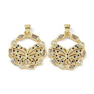 Rack Plating Brass Micro Pave Cubic Zirconia Pendants, Long-Lasting Plated, Lead Free & Cadmium Free, Real 18K Gold Plated, Butterfly, 23.5x22x2.5mm, Hole: 3.5x3mm(KK-K341-54G-04)