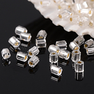 Grade A Glass Seed Beads, Hexagon(Two Cut), Silver Lined, Clear, 2x2mm, Hole: 0.5mm, about 42452pcs/pound(SEED-A024-FH-H34)