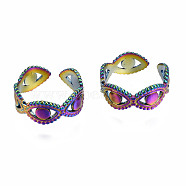 Evil Eye Lucky Cuff Rings, Hollow Wide Open Rings, Rainbow Color 304 Stainless Steel Rings for Women, US Size 7 1/4(17.5mm)(RJEW-N038-023)