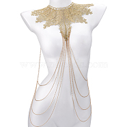 Iron Tassel Body Chain, Leaf Necklace Multi Layer Chains Sexy Shoulder Bra Body Chain, Light Gold, 455mm(AJEW-WH0348-223KCG)