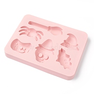 Halloween Food Grade Silicone Molds, Fondant Molds, for DIY Cake Decoration, Chocolate, Candy, Ice Hockey Mold, Bat, Skull, Torch, Jack-O-Lantern, Spider, Witch Hat, Pink, 204x154x22mm(DIY-H122-07)