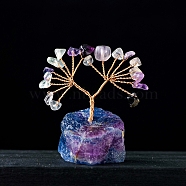 Natural Fluorite Chips Tree Decorations, Gemstone Base with Copper Wire Feng Shui Energy Stone Gift for Home Office Desktop Decoration, 5.5~7.5x3.5~5.5cm(PW-WG47948-09)