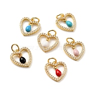 Rack Plating Brass Micro Pave Cubic Zirconia Pendants, with Enamel and Jump Ring, Real 18K Gold Plated, Heart, Cadmium Free & Nickel Free & Lead Free, Mixed Color, 12.5x12x1.5~3mm,  Jump Ring: 5x0.7mm, Hole: 3.4mm(ZIRC-C037-07G)
