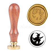 DIY Scrapbook, Brass Wax Seal Stamp and Wood Handle Sets, Moon with Witch , Golden, 8.9cm, Stamps: 2.55x1.45cm(AJEW-WH0096-90E)