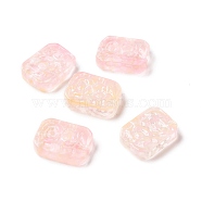 Transparent Spray Painted Glass Beads, Rectangle, Pink, 18x13x5.5mm, Hole: 1.4mm(GLAA-I050-08J)