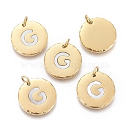 316 Surgical Stainless Steel Pendants, with Shell and Jump Rings, Flat Round with Alphabet, Golden, Letter.G, 15.5x2mm, Hole: 3.6mm(X-STAS-F256-015G-G)