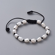 Adjustable Braided Bead Bracelets, with Natural Cultured Freshwater Pearl Beads and Nylon Thread, White, 5~8.5cm(BJEW-JB04996-01)