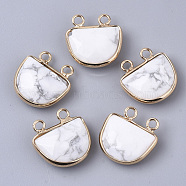 Natural Howlite Semi Circle Pendants, with Golden Tone Brass Open Back Bezel, Faceted, Half Round, 18x17.5x6.5mm, Hole: 2mm(G-S359-011G)