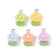 Opaque Resin Pendants, Macaron Color Charms with Platinum Plated Iron Loops, Mixed Color, Flower, 18x12x5.5mm, Hole: 2mm(MACR-P043-N02)
