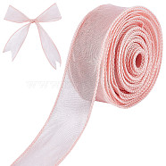 Polyester Ribbon, for Flower Gift Packing or Costume Decoration, Pink, 1-5/8 inch(40mm), about 10m/roll(DIY-WH0325-44B)