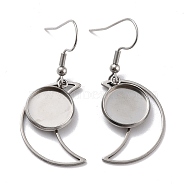 201 Stainless Steel Earring Hooks, with Moon Blank Pendant Trays, Flat Round Setting for Cabochon, Stainless Steel Color, 45mm, 22 Gauge, Pin: 0.6mm(STAS-Z036-05P)
