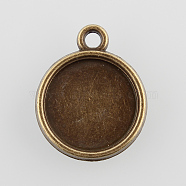 Vintage Flat Round Alloy Pendant Cabochon Settings, Double-sided Tray, Cadmium Free & Nickel Free & Lead Free, Antique Bronze, Tray: 12mm, 18x15x3mm, Hole: 1.5mm, about 769pcs/kg(PALLOY-N0088-39AB-NF)