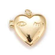 Brass Locket Pendants, Photo Frame Charms for Necklaces, Lead Free & Cadmium Free, Heart with Eye, Real 18K Gold Plated, 21x22x6mm, Hole: 3mm, Inner Diameter: 12x14.5mm(KK-A161-09G)
