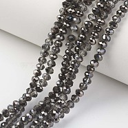 Electroplate Transparent Glass Beads Strands, Half Black Plated, Faceted, Rondelle, Black, 6x5mm, Hole: 1mm, about 85~88pcs/strand, 16.1~16.5 inch(41~42cm)(EGLA-A034-T6mm-P17)