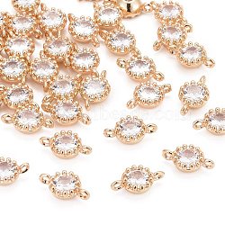 Flower Brass Micro Pave Cubic Zirconia Links Connectors, Cadmium Free & Nickel Free & Lead Free, Light Gold, 11.5x6x4mm, Hole: 1mm(X-ZIRC-L054-09KCG-NR)