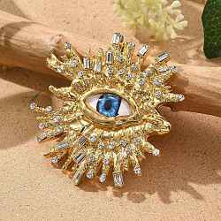 Alloy Rhinestone Open Cuff Rings, Plastic Evil Eye Statement Rings for Women, Golden, US Size 8 1/4(18.3mm)(RJEW-A057-03G)