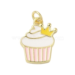 Rack Plating Brass Enamel Pendants, with Jump Ring, Cadmium Free & Lead Free, Real 18K Gold Plated, Ice Cream Charm, White, 17x12.5x2.2mm, Hole: 3.4mm(KK-S372-03A-01)