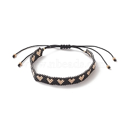 Handmade Japanese Seed Heart Braided Bead Bracelets, Adjustable Bracelet for Women, Black, Inner Diameter: 2-1/8~4-3/8 inch(5.5~11cm)(BJEW-MZ00015)