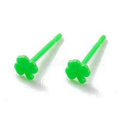 Eco-Friendly Plastic Stud Earrings, Shamrock, Lime, 4.5x4.5x1mm, Pin: 0.8mm(EJEW-H120-04B-01)