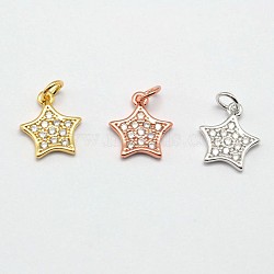 Star Brass Micro Pave Cubic Zirconia Charms, Cadmium Free & Nickel Free & Lead Free, Mixed Color, 10x9x1mm, Hole: 2mm(ZIRC-F017-33)