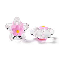 Transparent Glass Beads, with Enamel, Flower, Pearl Pink, 21x22x11mm, Hole: 1.2mm(GLAA-H028-01A)