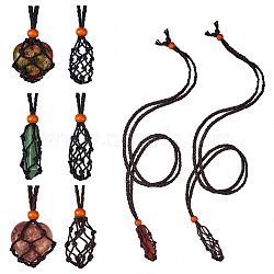 8Pcs 4 Style Adjustable Braided Waxed Cord Macrame Pouch Necklace Making, Interchangeable Stone, with Wood Beads, Mixed Color, 88~90cm, 2pcs/style(NJEW-SZ0001-48)