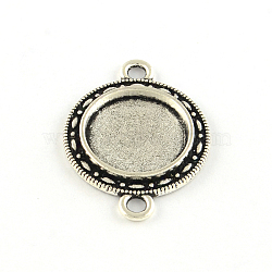 Flat Round Tibetan Style Alloy Connector Cabochon Settings, Lead Free, Antique Silver, Tray: 14mm, 28x20x2.5mm, Hole: 2mm(X-TIBE-S297-13AS-LF)