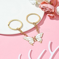 Alloy Enamel Keychain, with Iron Findings, Butterfly, White, 86mm(KEYC-YW00059-02)