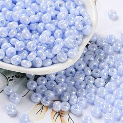 Glass Seed Beads, Opaque Colours Luster, Round, Lavender, 5~5.5x3~3.5mm, Hole: 1.5~1.6mm, about 3488pcs/pound(SEED-L011-03A-10)