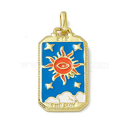 Alloy Enamel Pendants, Rectangle, Tarot Pattern Charm, Golden, Dodger Blue, Sun Pattern, 26x14x2mm, Hole: 2x3mm(X-ENAM-D042-01D)